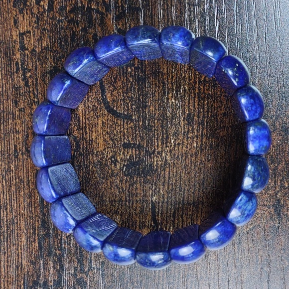 Lapis Lazuli Semi-precious Gemstone Stretch Bracelet - Picture 3 of 5